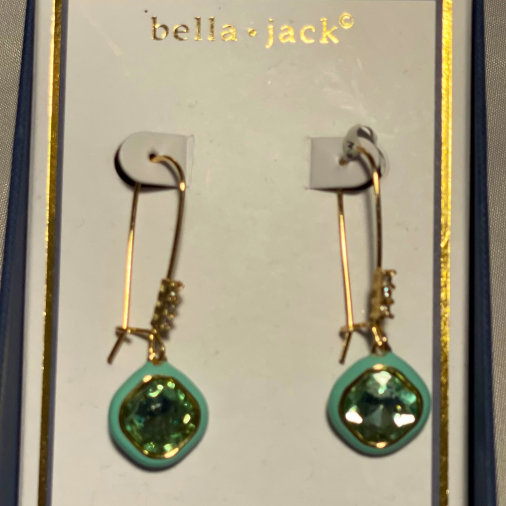 Bella Jack Drop Earrings/Zirconia Gold&Mint Green.